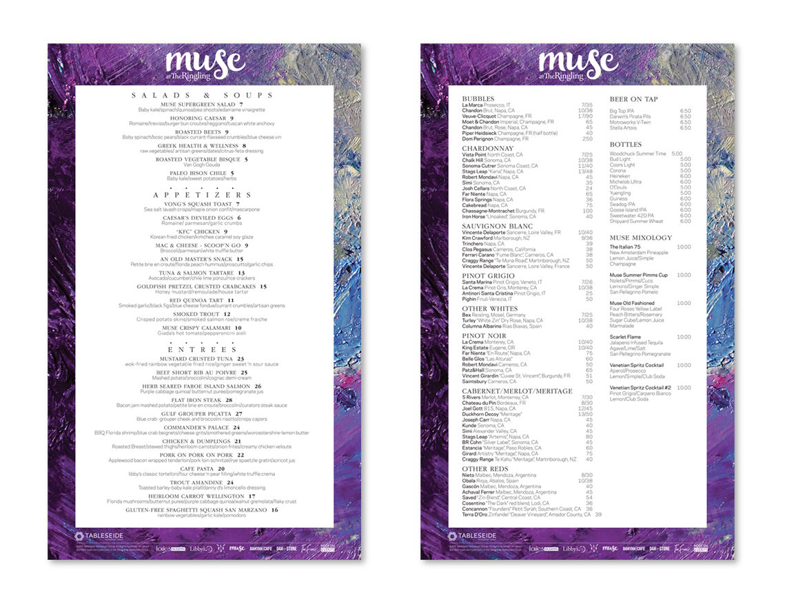 Muse at The Ringling Menus