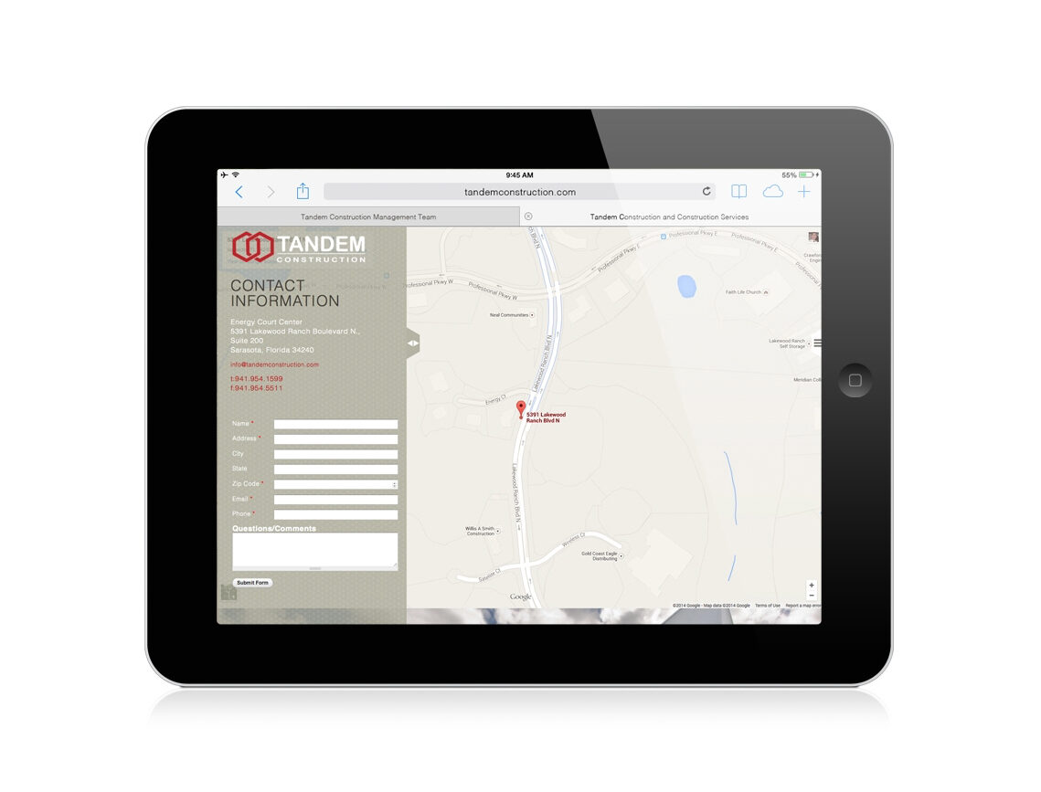 Tandem Construction Website Contact
